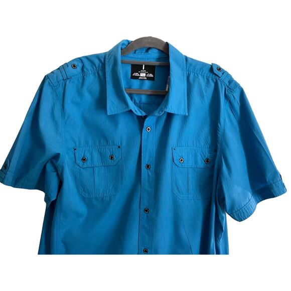 Men's XXL Blue Button-Up Shirt Jeans by Buffalo Short Sleeve Casual Fit New - Picture 9 of 12